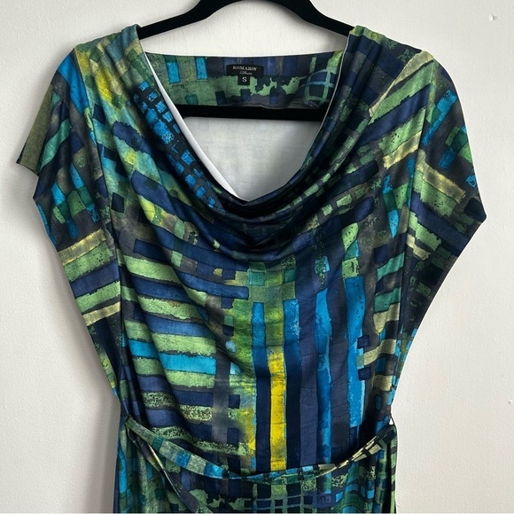 Komarov Evening Cocktail Dress Rare Vintage Abstract Stretchy Short Sleeve - Picture 5 of 11